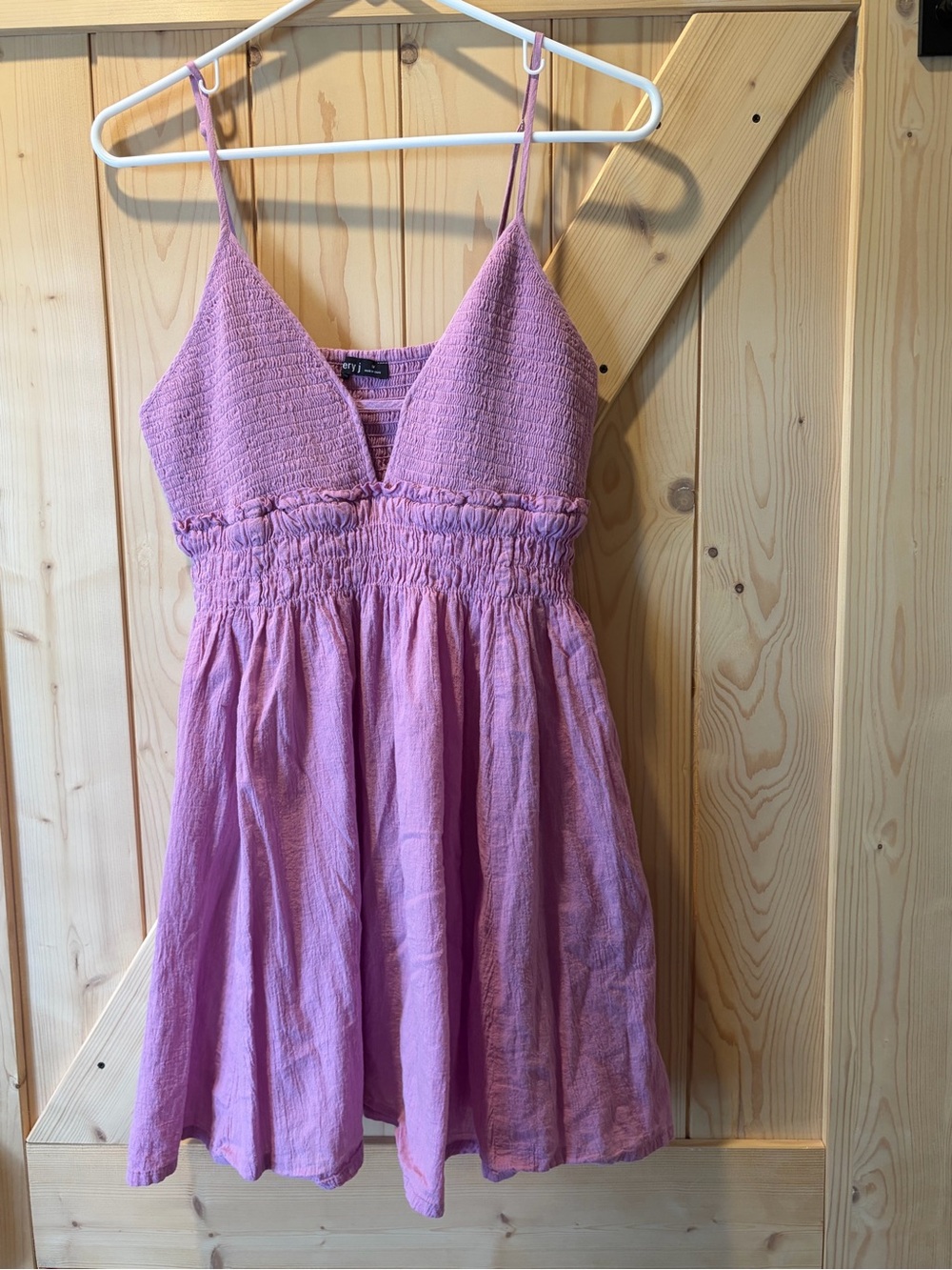 Very J Lavender Smocked V-Neck Mini Dress